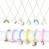 Halsband armband abaima set tjej smycken med söt multicolor unicorn hjärtstjärna regnbåge charms barn gåva leksak party gynnar låtsas