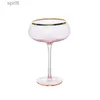 Verres à vin Verre à vin rose de luxe crème glacée bière whisky tasse Cocktail verre à Champagne maison cuisine gobelet bord doré verre en cristal ensemble de vin YQ240105
