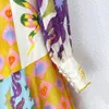 1.9 férias linho retalhos ramie floral impressão lanterna manga com cinto único breasted coletar cintura vestido longo feminino
