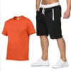 Algodão-cânhamo verão duas peças conjunto masculino manga curta t camisa cortada topo shorts treino masculino design moda axz 240108