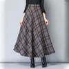 Jupes automne hiver laine femmes Style coréen épais taille haute jupe longue femme une ligne plissée Plaid femme