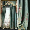 Europeanstyle Curtain for Living Dining Room Bedroom Luxury Flannel Embroidered Valance Green French Window 240109