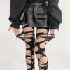 Women Socks Gothic Punk Hollow Out Torn Holes Pantyhose Stretchy Velvet Stockings Footless Tights Sexy Pole Dance Clubwear Streetwear