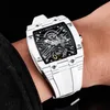 Top stylowy automatyczny mechaniczny zegarek Mężczyźni Mężczyźni włókna węglowego 41x50 mm klasyczny tonneau na rękę dżentelmen zwykły gumowy pasek 605W