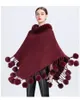 Poncho écharpe boule de fourrure décoration châle Faux col femmes Cape frangée asymétrique couverture diamant 240108