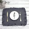 Bordservett 4st rent linne bröllopsmiddag fast färg flounce placemats ruple edge serneper klassiskt anpassat hem