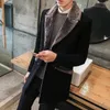 Fur Collar Trench Coat Men Wool Blend Winter Coat Slim Fit Men Manteau Homme Mid-Long Black Grey Mens Trench Coat Blue S~5XL 240109