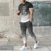 Sommer-Sportbekleidung für Herren, kurzärmelig, T-Shirt-Hose mit Joogers-Ärmeln, 2-teiliges Set, 3D-Druck, übergroße Streetwear, 230711