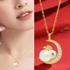 Anhänger Halsketten Imitation Hetian Jade Mond Gild Halskette 2024 Chinesische Sternzeichen Hase Tier Umschlag Geschenk Mädchen