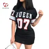 T -koszulka sukienka Krótka sukienka hip hop królowa nadrukowana długa koszulka luźna v szyja seksowna mini sukienka szata camiseta vestidos 240109