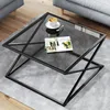 27.6" Modern Small Coffee Table Center Table Glass-Top Clear Square Coffee Tables for Living Room Home Office, Minimalist Design Easy Assembly, Tempered Glass