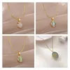 Pendant Necklaces 316L Stainless Steel Round Opal Necklace For Women Girls Natural Stone Gold Color Retro Jewelry Christmas Gift
