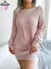 Damen Sexy Pulloverkleid Damen Slash Neck Strickpullover Ausgehöhlter Pullover Party Frühling Minirock Rosa Kleidung Streetwear 240104