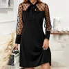 Vestidos casuais 2024 primavera senhoras comutar polka dot malha mini vestido feminino manga longa arco colarinho escritório preto elegante mulheres