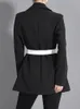 EAM Women Black Contrast Color Pocket Blazer Lapel Long Sleeve Loose Fit Jacket Fashion Spring Autumn 1S39401 240108