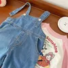 Cute Kids Girls Overalls 0-6Years Children Bunny Ear Ball Loose Denim Jumpsuit Suspender Pant Jeans Outwear Autumn Clothes 240108