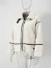 Fashion Patchwork Furry Jacket For Women Gentle Panelled Thick Warm Lambswool Fleece Coat Zipper Pocket Lady Outwear 240108