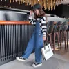 Tonårsflickor Lossa denim Jumpsuits Autumn Casual Kids Wide Leg Straight Byxa Student Barn Solid Blue Jeans Overgaver 240108