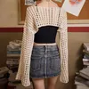 Canotte da donna Donna Y2k Lavorato all'uncinetto lavorato a maglia scava fuori Crop Top Cardigan a maniche lunghe svasate Cardigan Casual Streetwear Abbigliamento femminile vintage