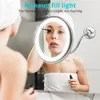 Rotação 10x espelho de maquiagem com luz led dobrável ferramenta de ampliação espelhos vaidade viagem casa penteadeira acessórios 240108