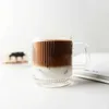 Tassen 340 ml Kaffeetasse mit Griff, gerader Körper, dicker Boden, Glas, Wasserbecher, vertikale Streifen, Latte-Tassen, Großhandel, Trinkbecher, YQ240109