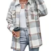Women s Plaid Hooded Shacket Coat Stylish Oversized Flannel Jacket with Long Sleeves Button Down and Fleece Lining for Fall 240109