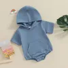 Rompertjes Baby Jongens Zomer Jumpsuit met capuchon Casual effen kleur Sweatshirt met korte mouwen Romper voor geboren baby Leuke kleding