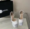 Sandali con punta quadrata con tacco alto Tacchi 14CM Piattaforma con acqua alta Spettacolo da passeggio Scarpe con tacco alto Cintura con fibbia con diamanti Scarpe da donna