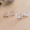 Stud Earrings 925 Silver Asymmetric Heart Shape Arrow Pierced Cupid Zircon Women's Simple Ear Piercing Jewelry