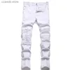 Męskie dżinsy Nowe mody motocyklowe dżinsy dżinsowe Slim Fit Plisted Motocycle Denim Spodni marka projektant High Elastic Khaki Raped dżinsy T240109