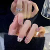 Cinta para uñas postizas, ajuste de brillo, rosa, larga, cubierta completa, puntas de uñas artificiales cuadradas para salón de mujeres y niñas