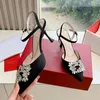 Sandal Single Shoes Rhinestone Square Buckle Bao Head Shoes Original Silk Womens Sandals Leather Sole Designer High Heels Diamond Decoration Banquet Wedding Shoes