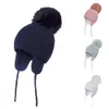 Inverno crianças chapéu grande pompom dos desenhos animados algodão malha bebê gorro chapéus para meninos e meninas com forro de lã bombardeiro bonés para crianças 240108