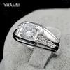 Anneaux YHAMNI marque mode hommes 1 ct CZ diamant anneaux de mariage pour hommes réel blanc pur or couleur bague Fine bijoux accessoires YH386