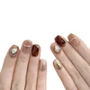 Falska naglar handgjorda bruna falska med design kort återanvändbar tryck på för flickor fullt omslag manikyr bärbar