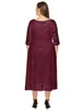 Plus -storlek Kontrast Spets Half Sleeve Semi Sheer Midi Prom Party Wedding Evening Dress for Women 240109