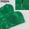 Tops Green Crop Tops Summer Sexy Strapless Off Shoulder Tube Party Sleeveless Bustier Tank Top Women Solid Halter Tee Satin Corset