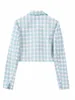 Kobiety moda Tweed Plaid Single Blazer Cropged Blazer Płaszcz Wysokie asymetryczne krótkie spódnice