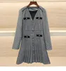 10063 XL 2024 Milan Runway Robe Printemps Col V Manches Longues Mi-mollet Noir Marque Même Style Robe Femme Mode Haute Qualité qianhe