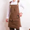 Aprons Durable Goods Apron Canvas Cross Back Adjustable With Pockets For Women And Men Kitchen Cooking Baking Bib 210622 Drop Delive Dh5X4