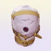 ホワイトボンデージフード剥奪レザーマズルマズルマスクのための拘束ダンジョン新しいデザインBDSMギアパッド入りロック可能なストラップB039567553