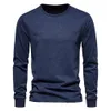 男性用長袖新しいソリッドカラーTシャツカジュアルスポーツラウンドネックピュアコットンレタープリント長袖ベースシャツ
