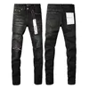 Herren Lila Jeans Skinny Distress Ripped Destroyed Jeans mit Buchstabendruck Stretch Biker Denim Schwarz Slim Fit Hip Hop Hose für Herren Jean