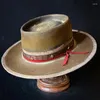 Berretti Vendita alla moda Stile vintage Cappello a cilindro in pura lana Pork Pie Decorazione cintura in feltro di pecora