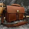 Porte-documents en cuir véritable pour hommes, porte-documents en cuir de vache de 15 pouces, sac d'affaires pour ordinateur portable, Vintage, sac à main de bureau, portefeuille