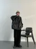 Tawaaiw Streetwear Black PU 가죽 코트 및 재킷 여성 포켓 롱 슬리브 Y2K 고딕 가을 봄 숙녀 재킷 외부웨어 240108