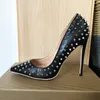 Chaussures habillées Silver Spikes Femmes Noir Mat Sexy Stiletto Talons hauts Dames Wild Party Club Talon 8cm 10cm 12cm Personnaliser