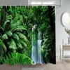 Douchegordijnen Bos Douchegordijnen Zonneschijn Groene Bomen Planten Bruin Raam Natuur Landschap Polyester Badkamer Gordijn Set Decor