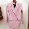 Women's Jackets Thousand Bird Plaid Tweed Coat Double Breasted Suit Collar Medium Length