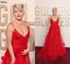 2024 Golden Globes Florence Pugh Celebrity Evening Dresses Charming Red Tulle 3D Flowers Prom Party Gowns Floor Length A Line Sexy V Neck Runway Formal Wear CL3182